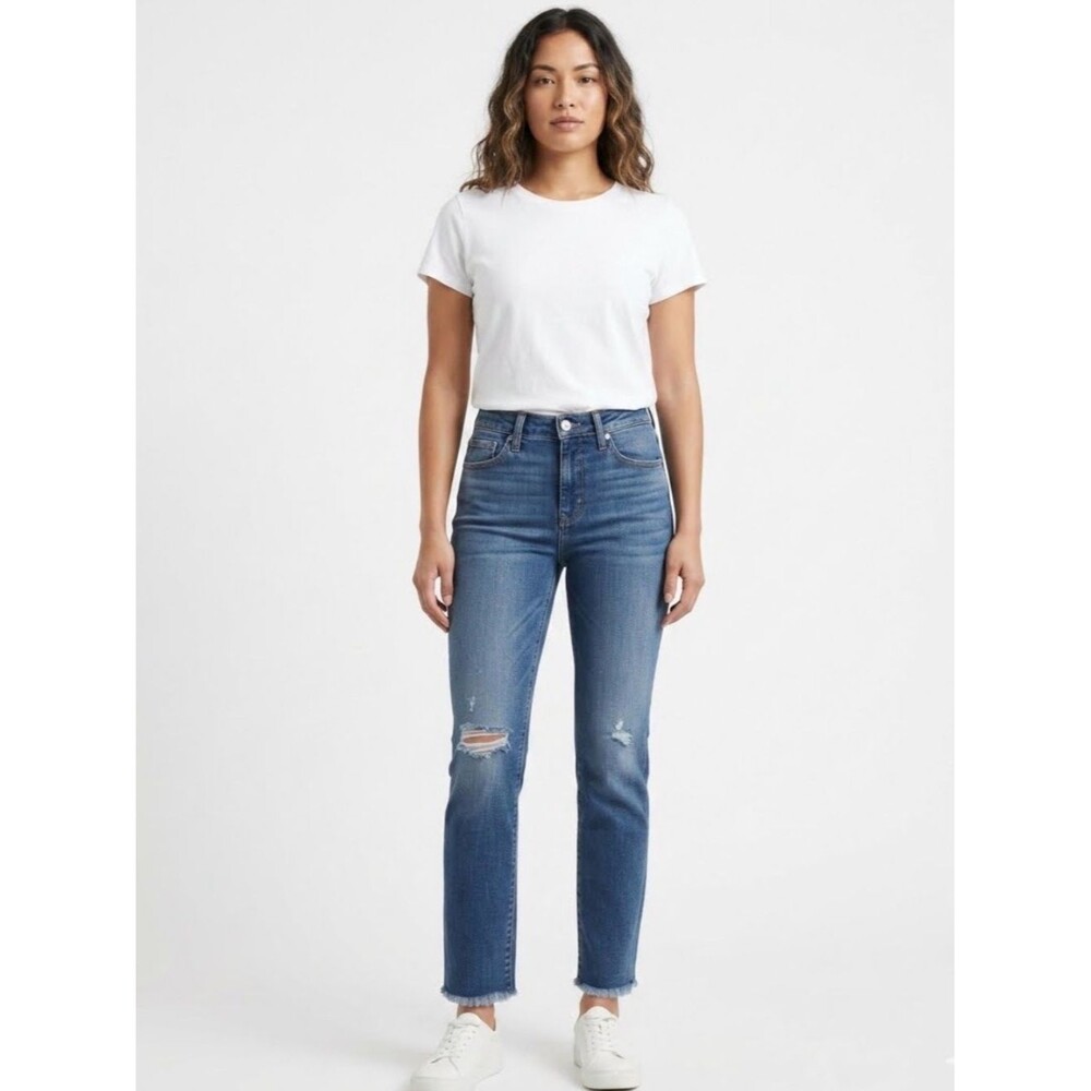 J.Crew Distressed Straight Jeans Women’s 30x27 Raw Hem Medium Wash